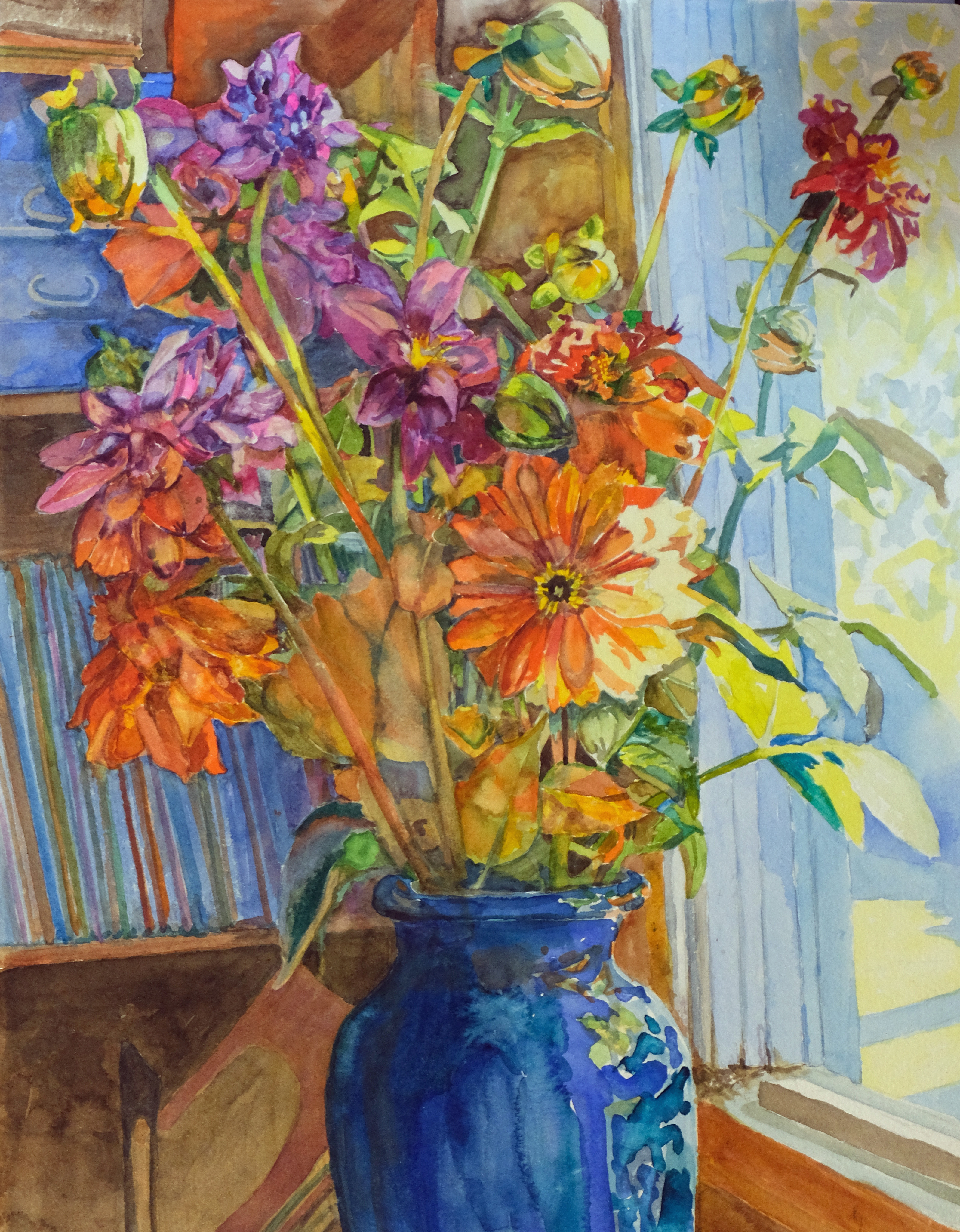 Anna Marie Noble- Dahlias in Bright Window